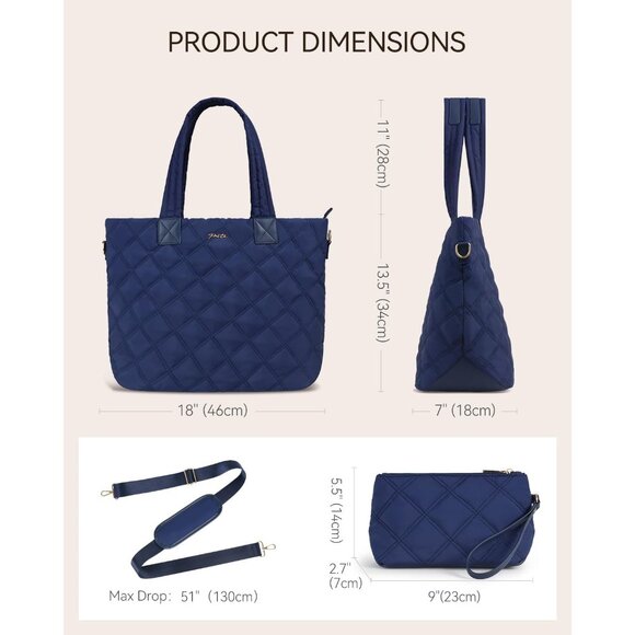 Prite Women Blue Polyester Compartment Quilted Puffer Shoulder Tote Work Bag - Picture 5 of 7